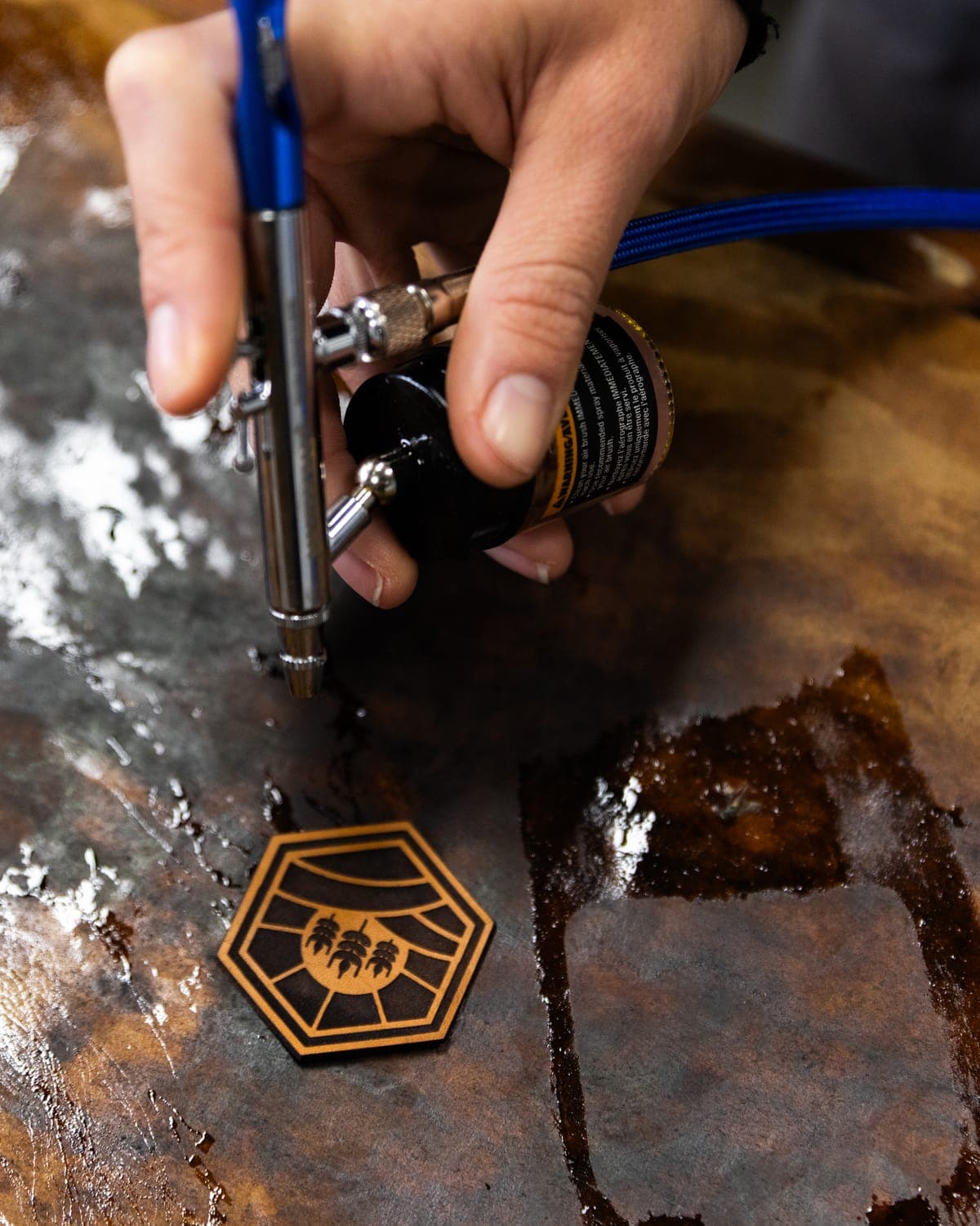 Finishing a laser-engraved hexagon leather patch