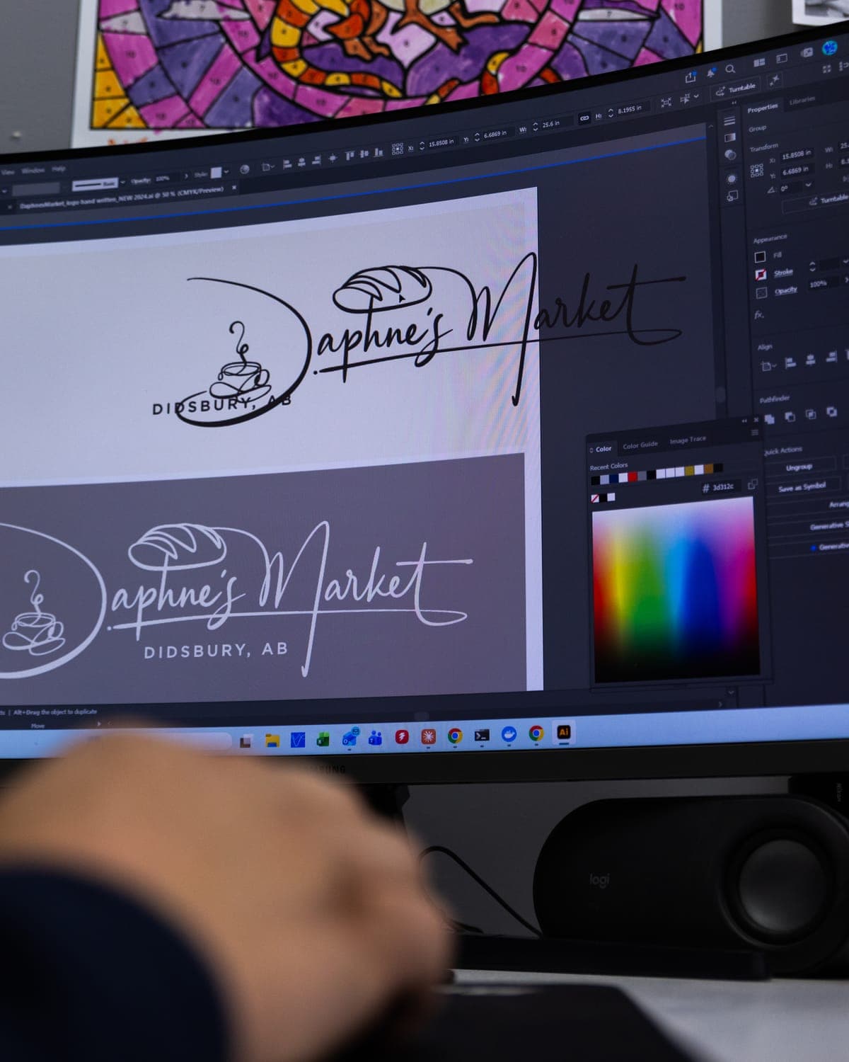 Light and dark versions of the Daphne's Market logo side by side on screen