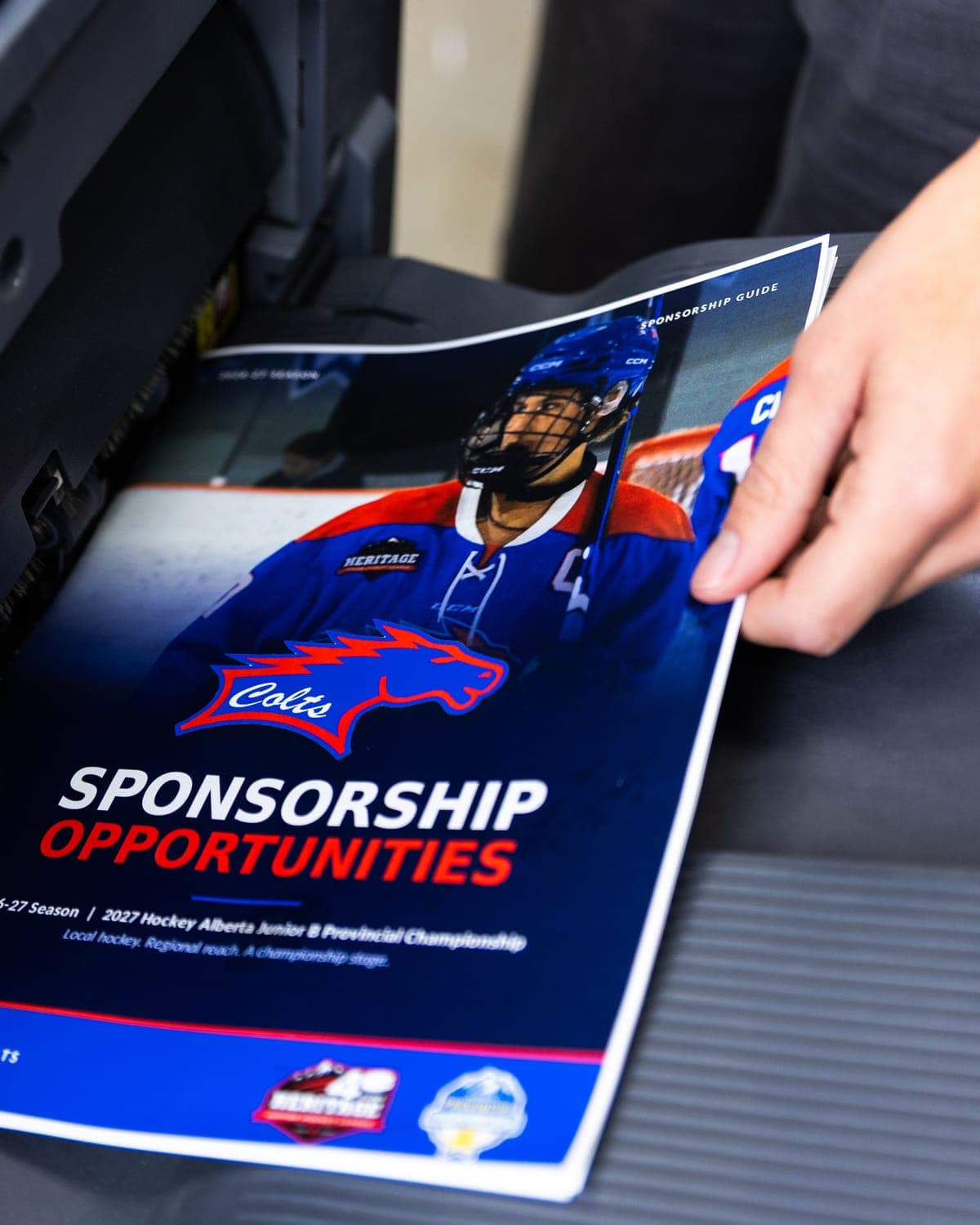 Colts sponsorship booklet coming off the digital press