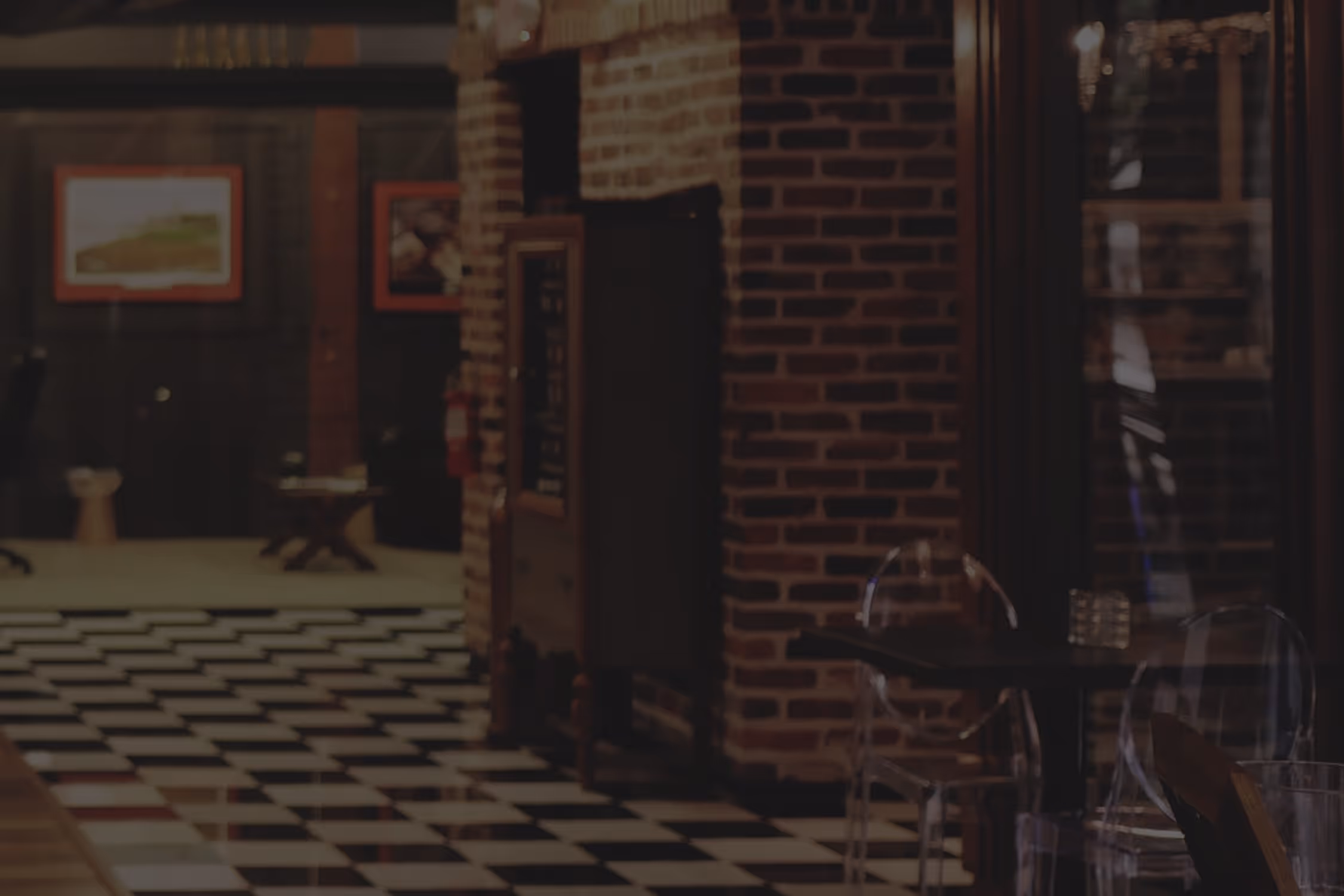 brick cafe with chairs and furniture in background