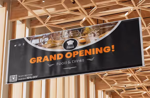 a hanging banner sign